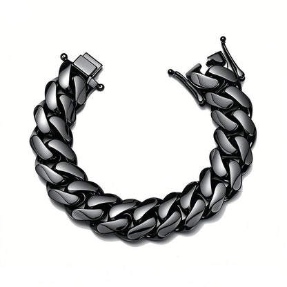 Geometric Dyed Black Hip-Hop Necklace With Titanium Steel Cuban Link Chain, Unisex Style