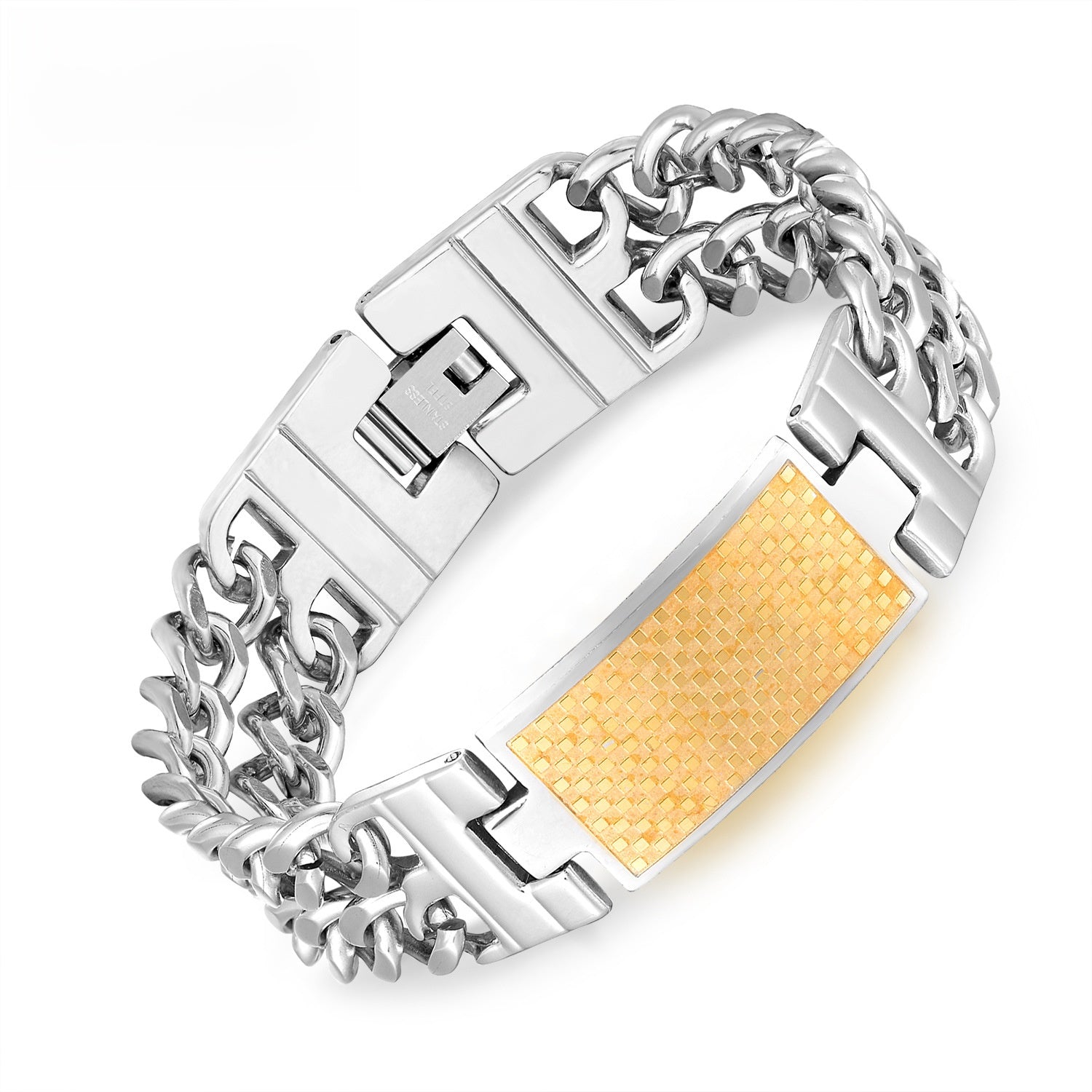 Men's Geometric Gold Bracelet In Stainless Steel Featuring Titanium Steel Chain With Electroplated Finish