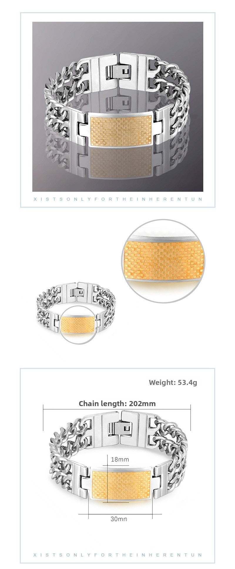 Men's Geometric Gold Bracelet In Stainless Steel Featuring Titanium Steel Chain With Electroplated Finish