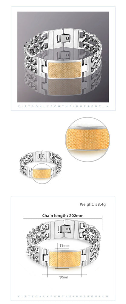 Men's Geometric Gold Bracelet In Stainless Steel Featuring Titanium Steel Chain With Electroplated Finish