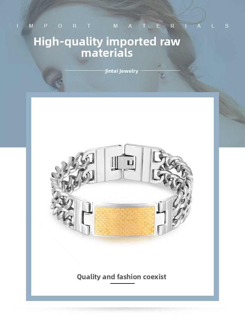 Men's Geometric Gold Bracelet In Stainless Steel Featuring Titanium Steel Chain With Electroplated Finish