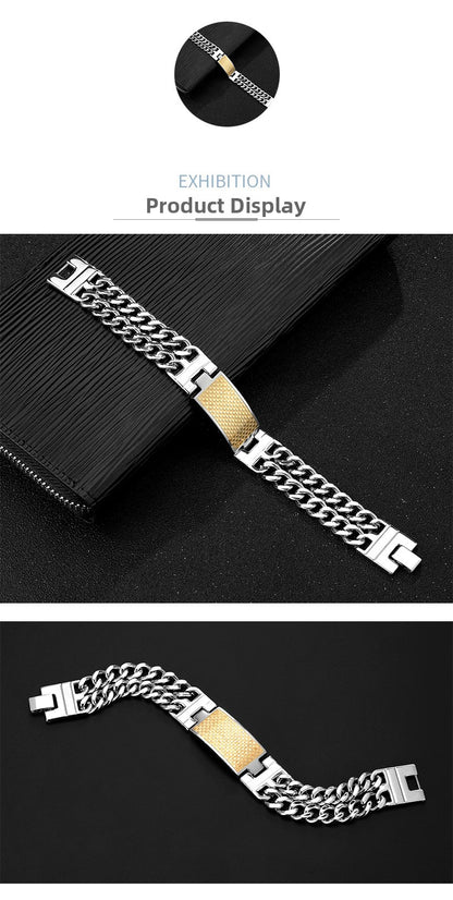 Men's Geometric Gold Bracelet In Stainless Steel Featuring Titanium Steel Chain With Electroplated Finish