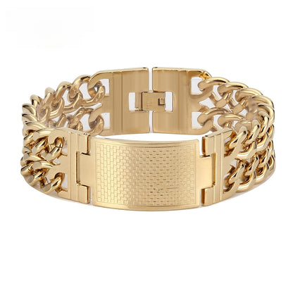 Men's Geometric Gold Bracelet In Stainless Steel Featuring Titanium Steel Chain With Electroplated Finish