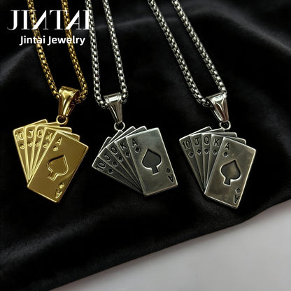 Vintage Style Men's Quadrilateral Pendant In Steel Color, Made Of Titanium Steel With PVD Coated Gold Plating Process