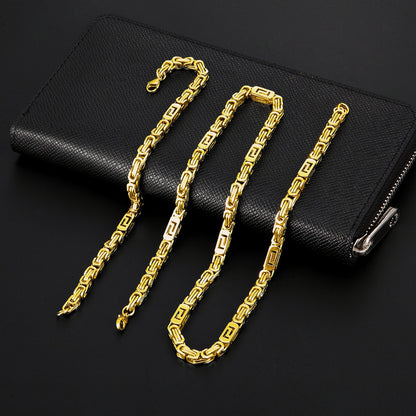 Handmade Geometric Necklace In Steel Color With Titanium Steel Pendant And Paperclip Chain