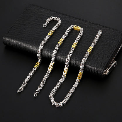 Handmade Geometric Necklace In Steel Color With Titanium Steel Pendant And Paperclip Chain