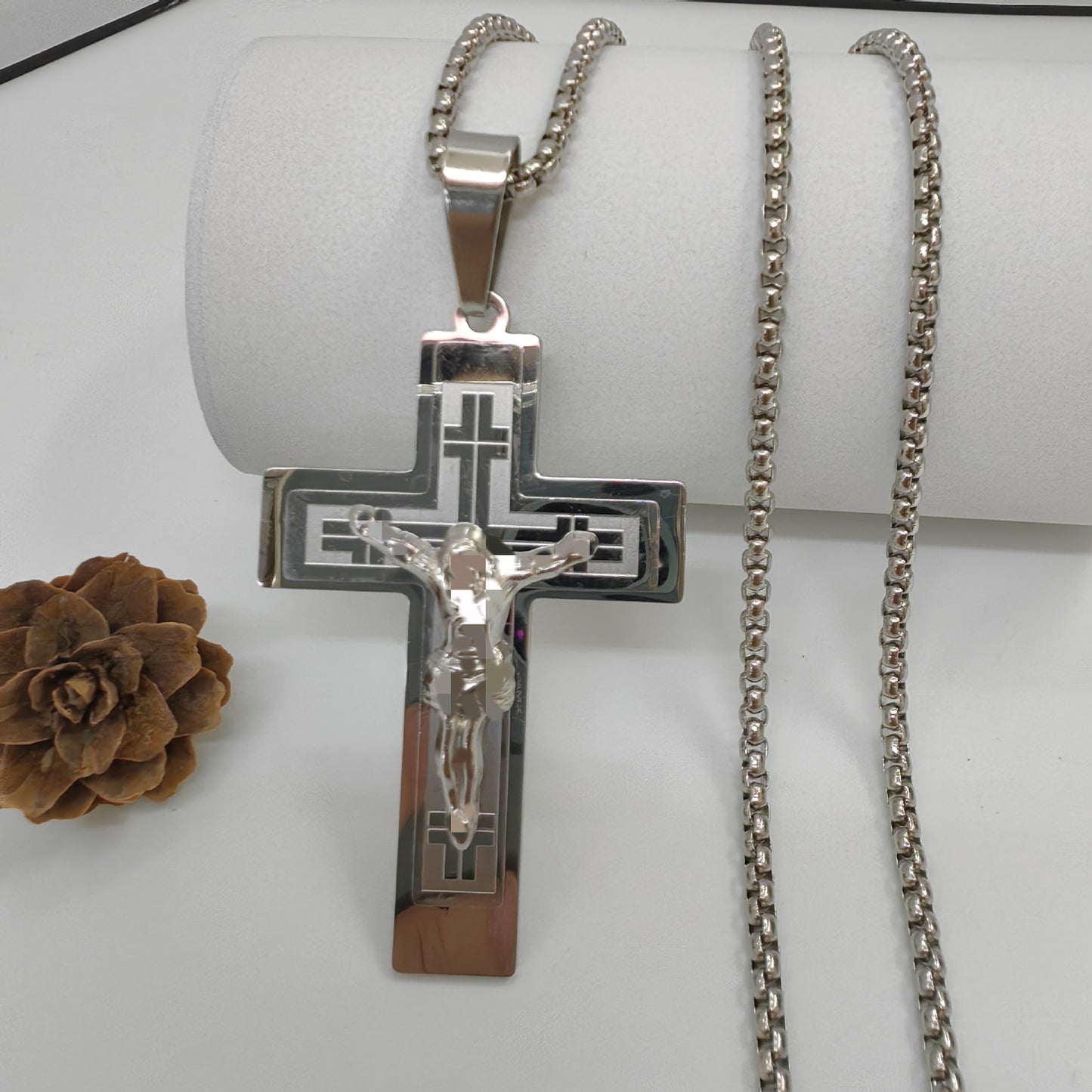 Men's Cross Pendant In 304 Stainless Steel With Steel Color Finish