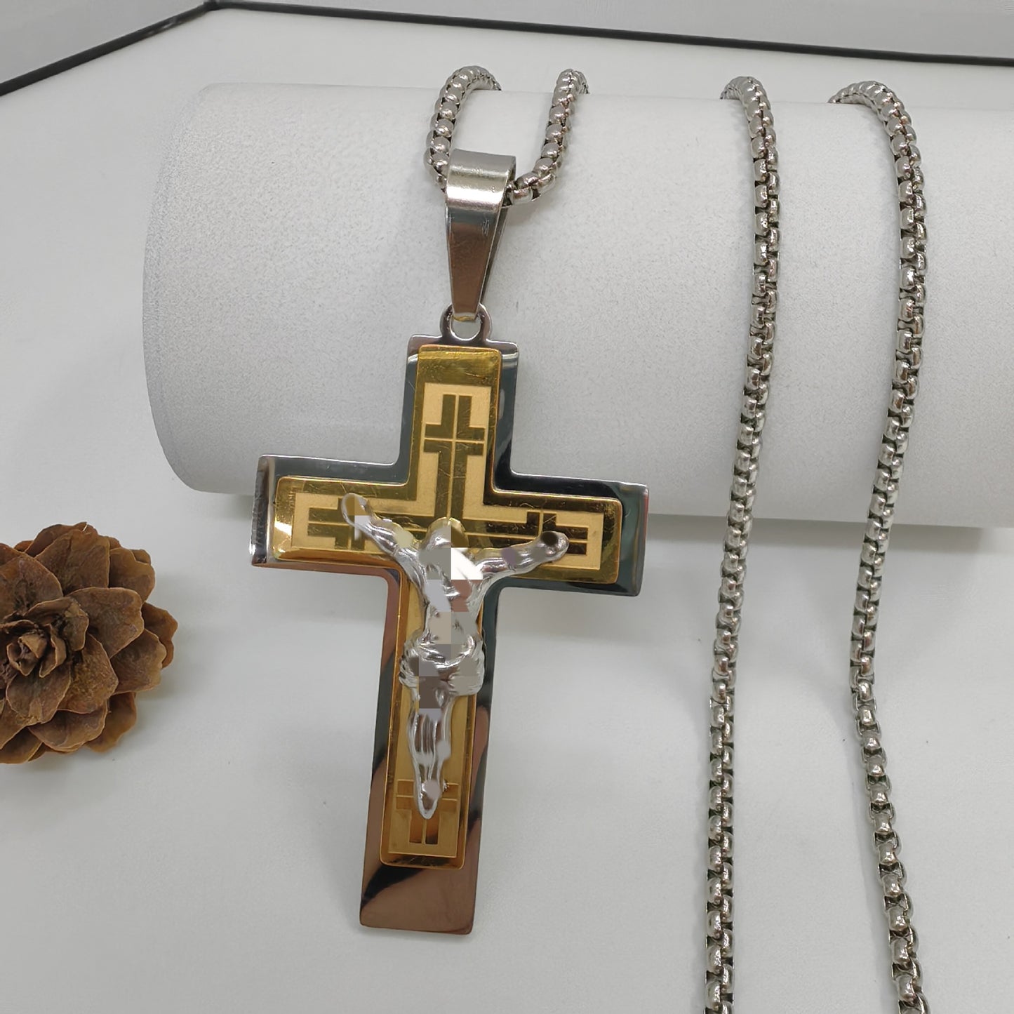 Men's Cross Pendant In 304 Stainless Steel With Steel Color Finish