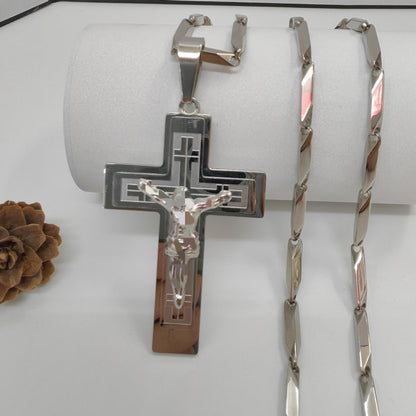 Men's Cross Pendant In 304 Stainless Steel With Steel Color Finish