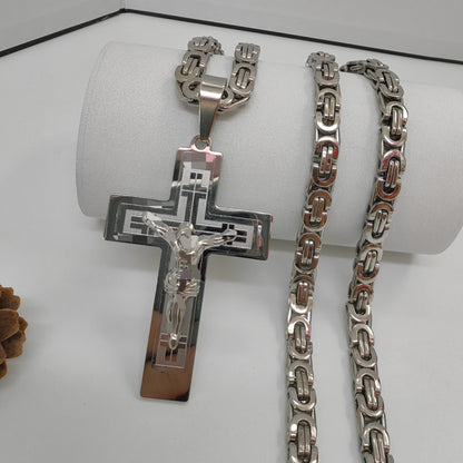 Men's Cross Pendant In 304 Stainless Steel With Steel Color Finish