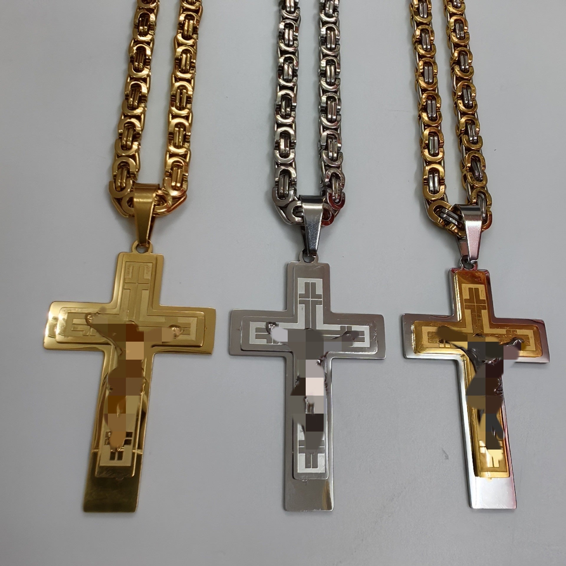 Men's Cross Pendant In 304 Stainless Steel With Steel Color Finish