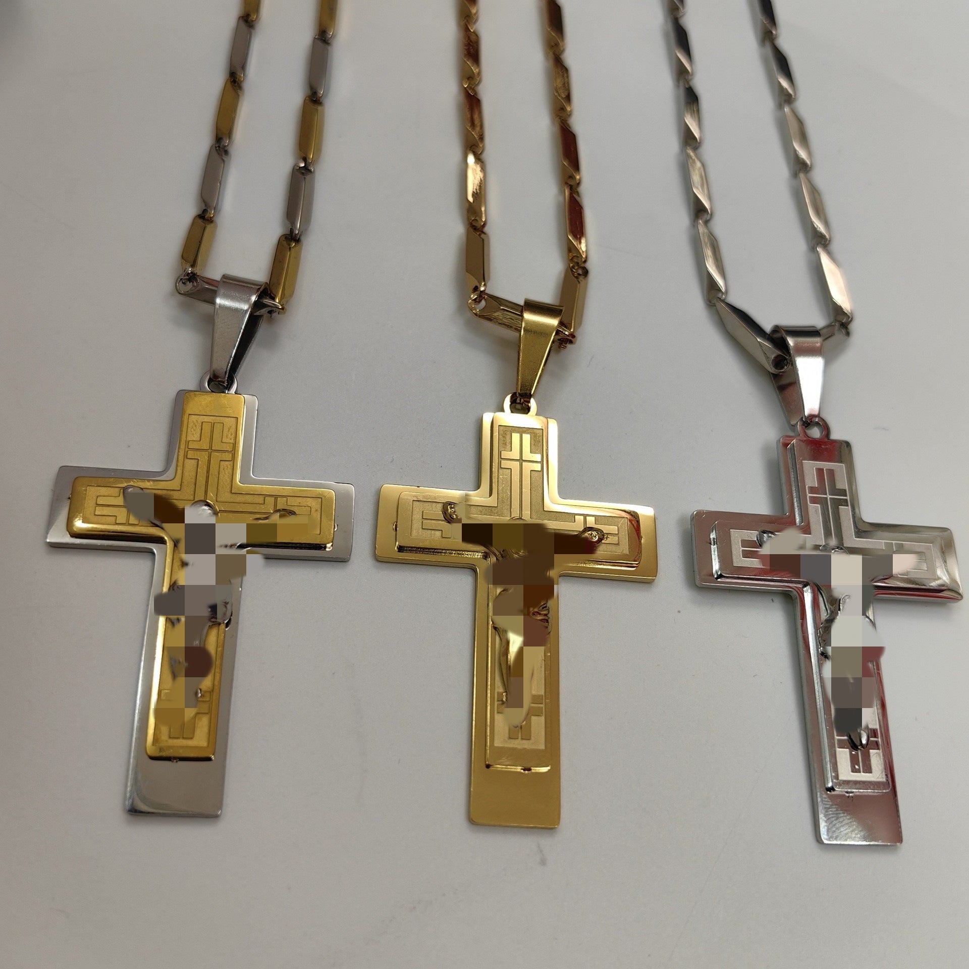 Men's Cross Pendant In 304 Stainless Steel With Steel Color Finish
