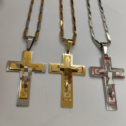 Men's Cross Pendant In 304 Stainless Steel With Steel Color Finish