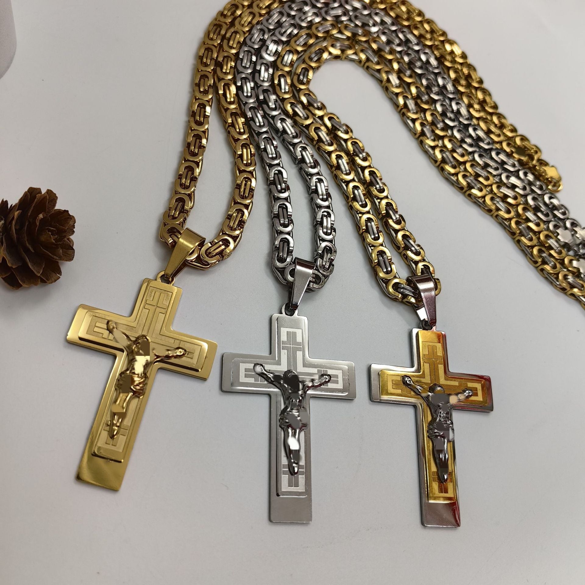 Men's Cross Pendant In 304 Stainless Steel With Steel Color Finish