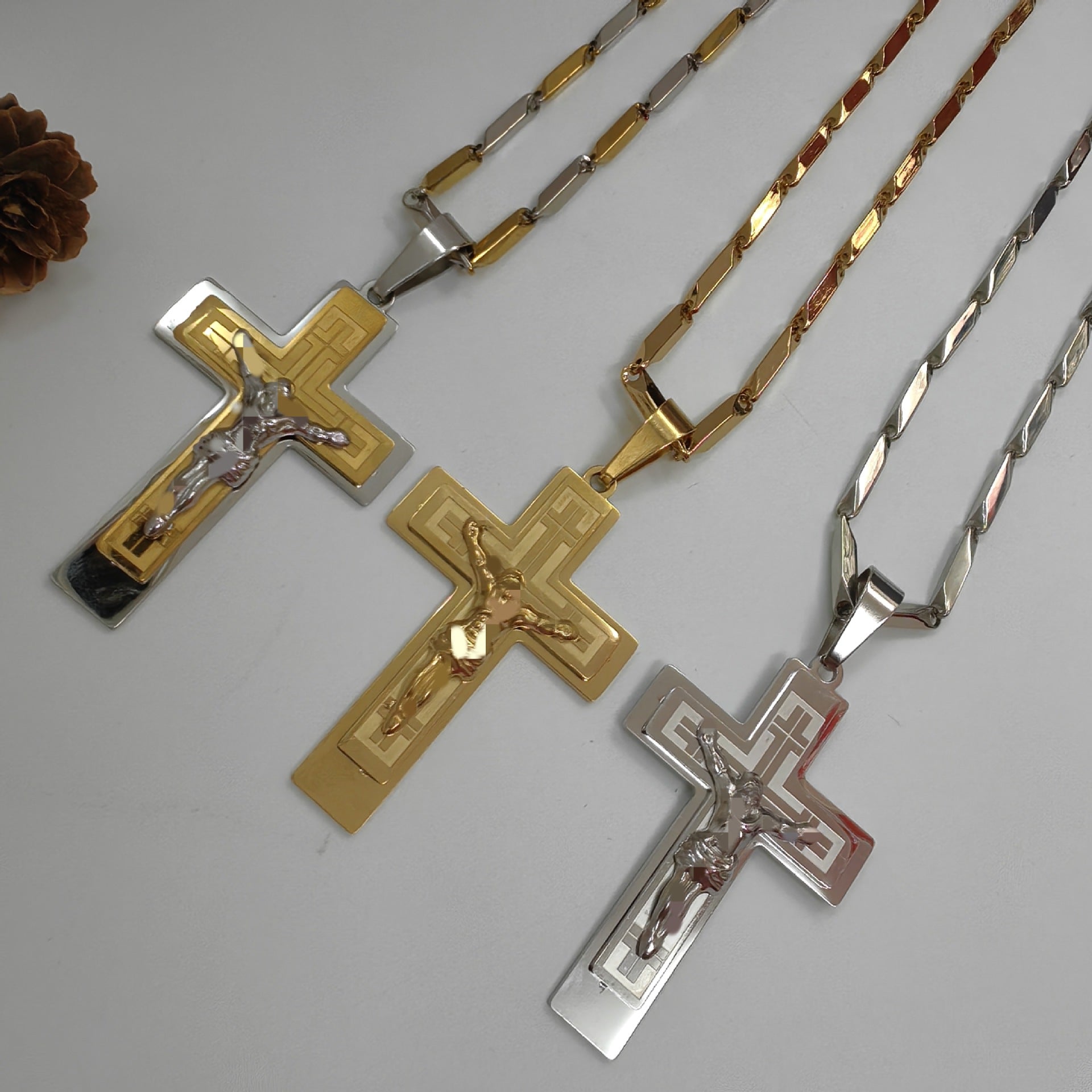 Men's Cross Pendant In 304 Stainless Steel With Steel Color Finish