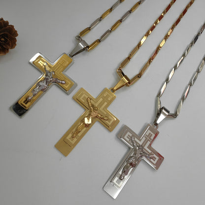 Men's Cross Pendant In 304 Stainless Steel With Steel Color Finish