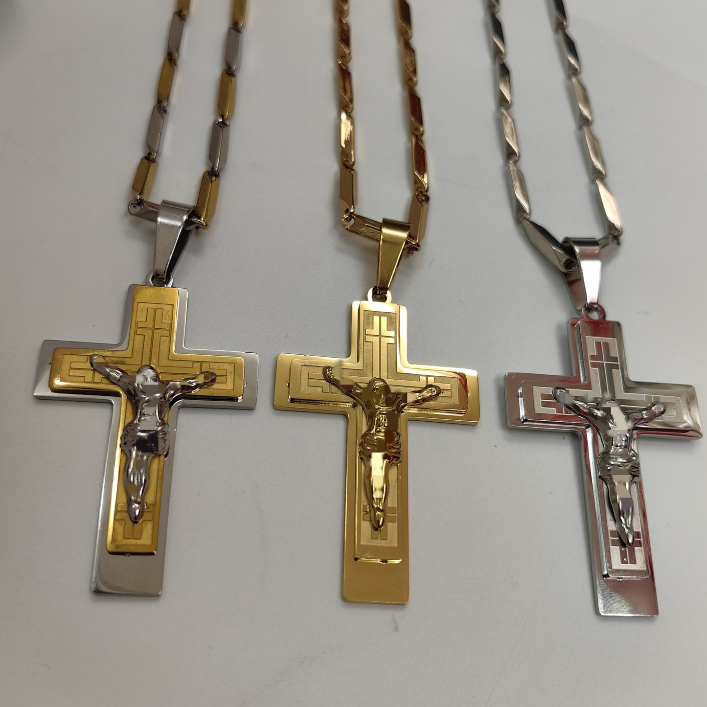 Men's Cross Pendant In 304 Stainless Steel With Steel Color Finish