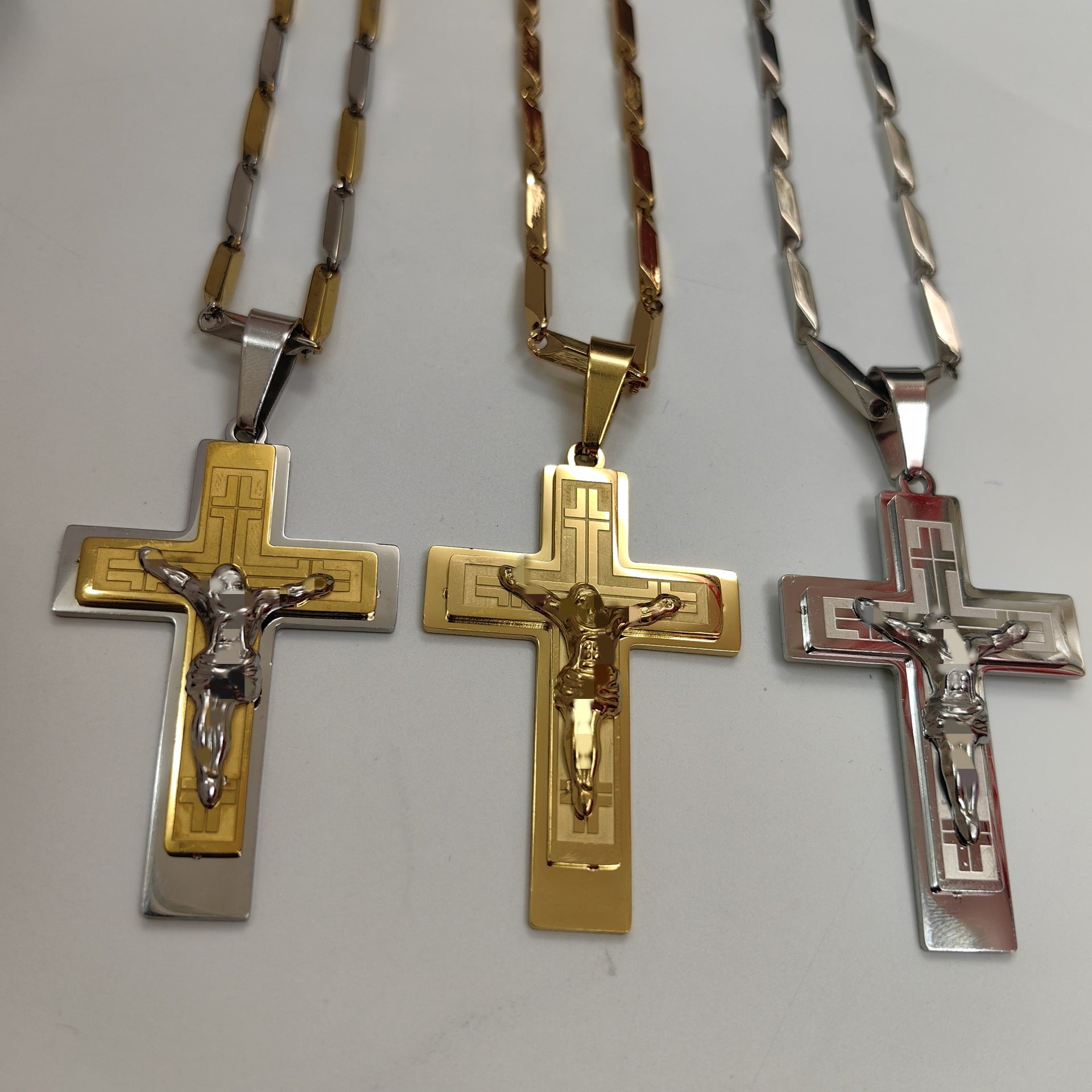 Men's Cross Pendant In 304 Stainless Steel With Steel Color Finish