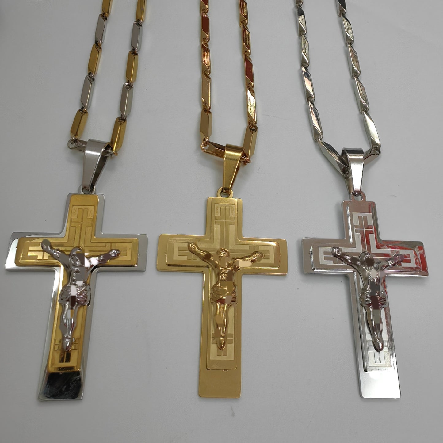 Men's Cross Pendant In 304 Stainless Steel With Steel Color Finish