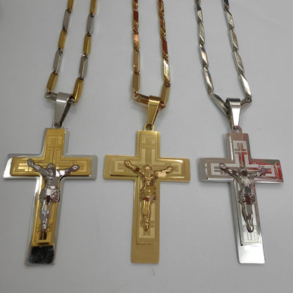 Men's Cross Pendant In 304 Stainless Steel With Steel Color Finish