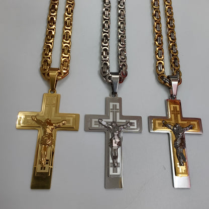 Men's Cross Pendant In 304 Stainless Steel With Steel Color Finish