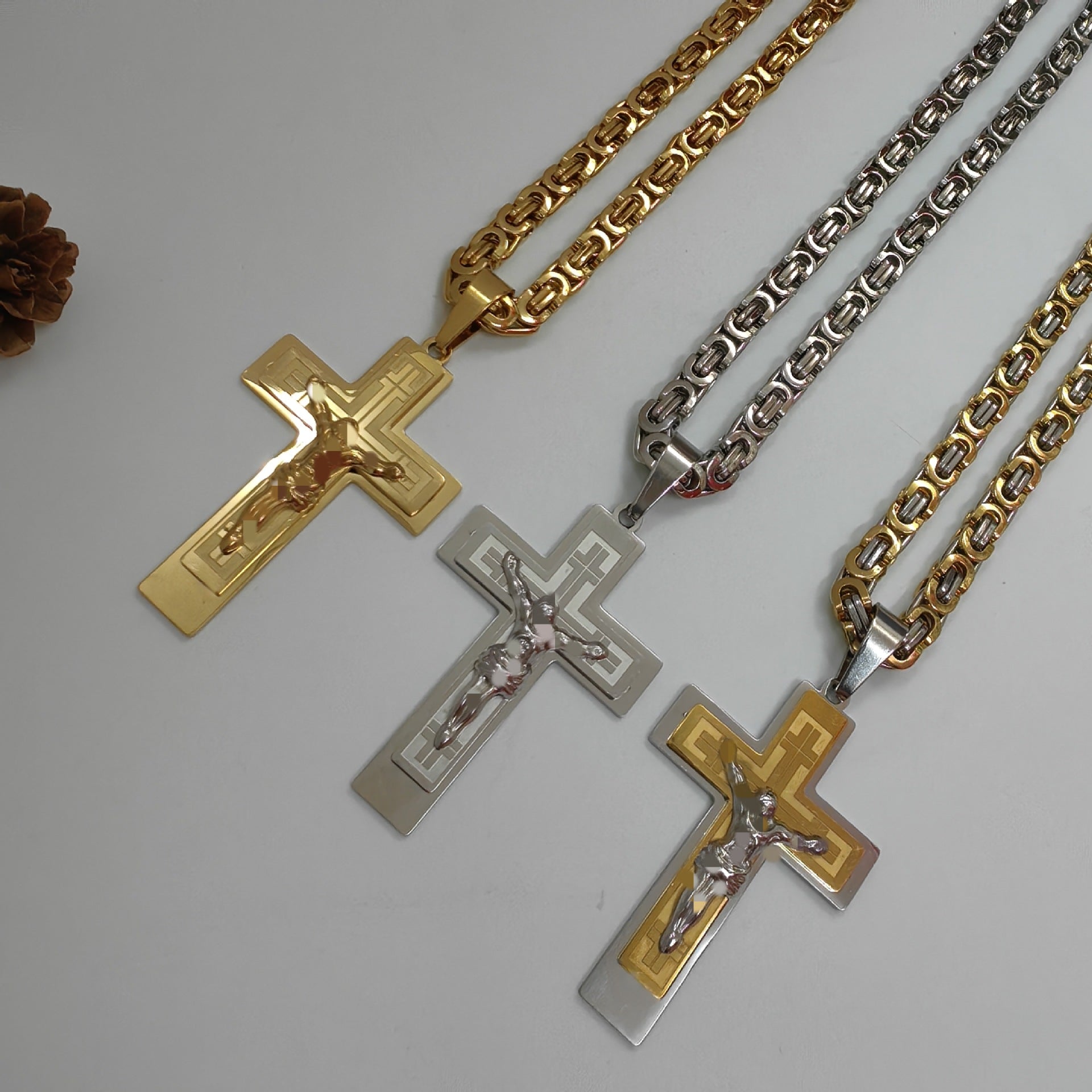 Men's Cross Pendant In 304 Stainless Steel With Steel Color Finish