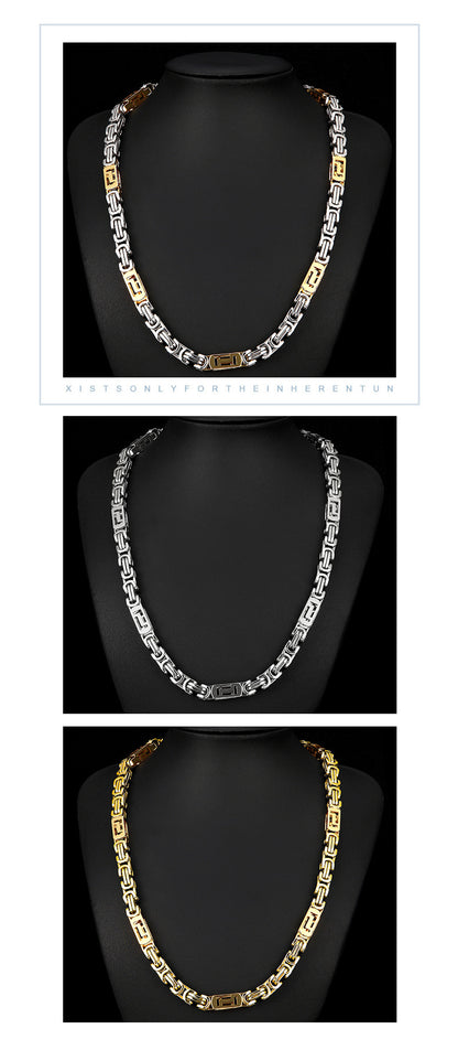 Geometric Necklace In Steel Color Featuring Titanium Steel Twisted Rope Chain And Pendant