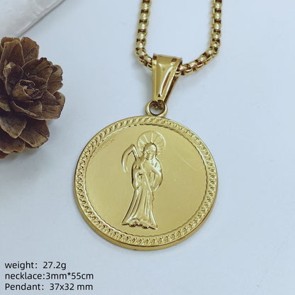 Eye Pendant In 304 Stainless Steel With Electroplated Gold Plating, Featuring Titanium Steel Chain In Simple Style For Men