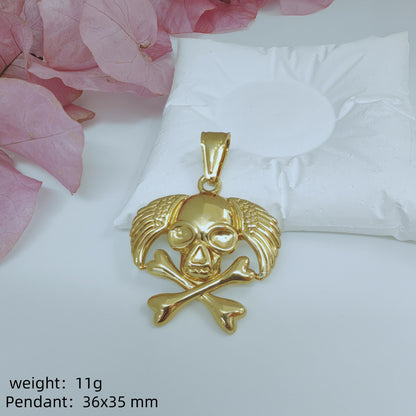 Animal Pendant In 304 Stainless Steel With Electroplated Gold Plating, Featuring Artificial Pearl Chain, Designed For Men, Steel Color