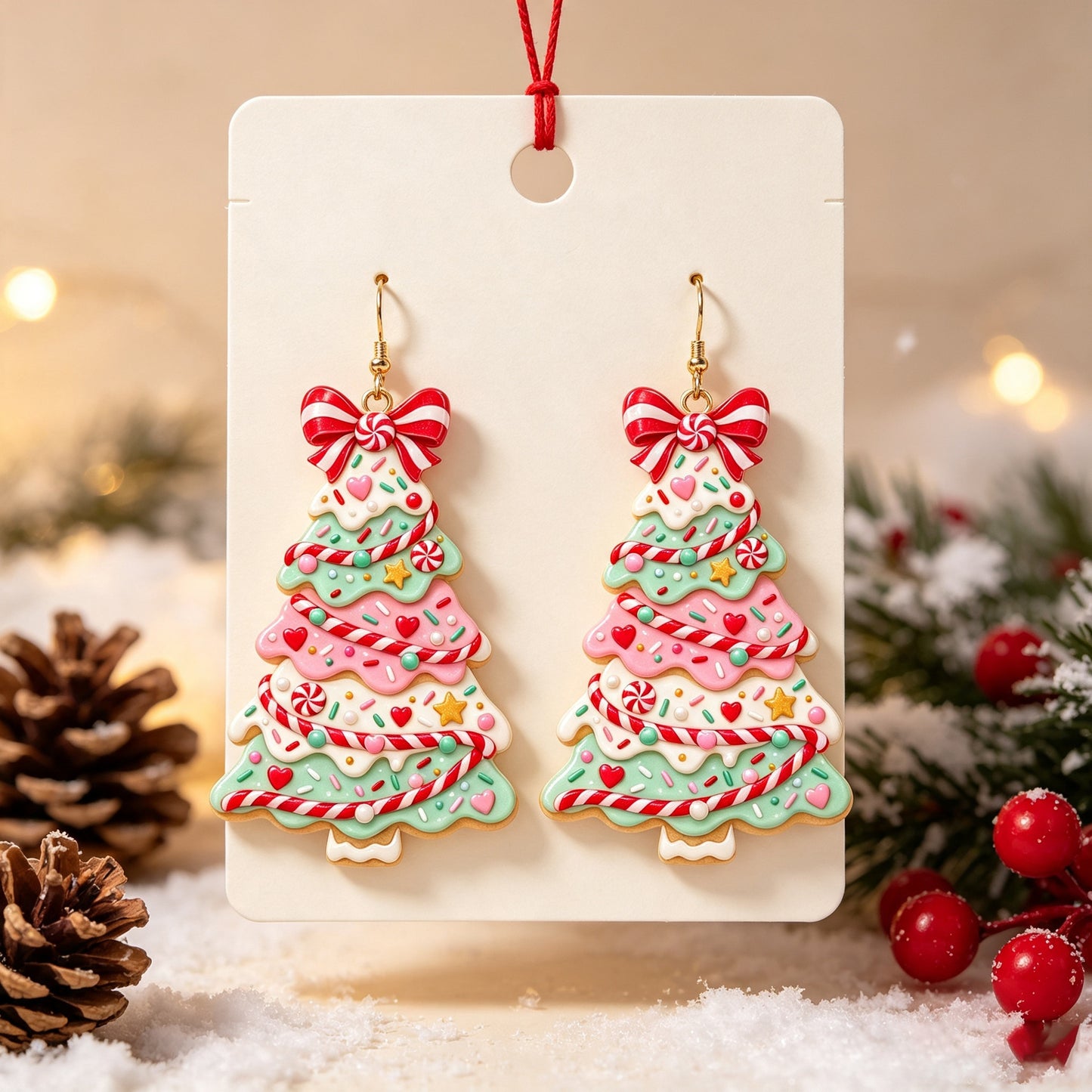 Christmas Tree Acrylic Earrings For Women With Iron Ear Pins In Colour