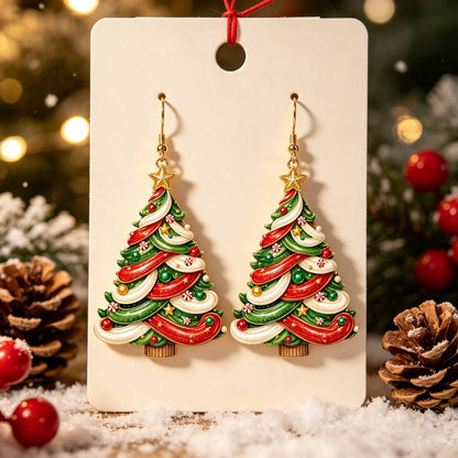 Christmas Tree Acrylic Earrings For Women With Iron Ear Pins In Colour