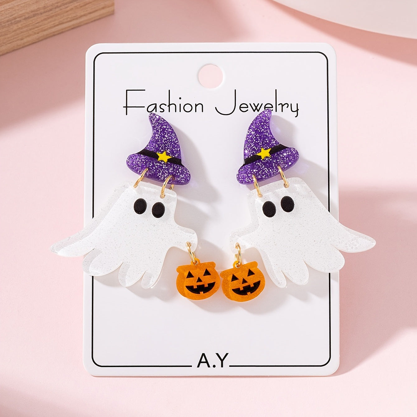 Purple Ghost Dangling Earrings For Women With 304 Stainless Steel Studs, Acrylic Design, Perfect For Halloween