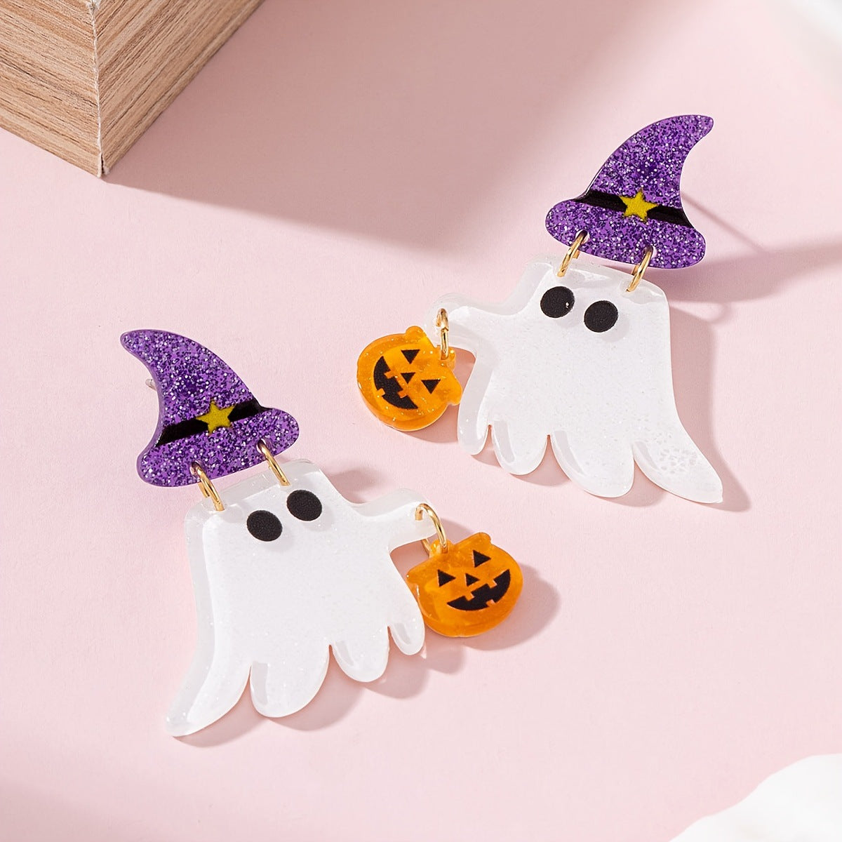 Purple Ghost Dangling Earrings For Women With 304 Stainless Steel Studs, Acrylic Design, Perfect For Halloween