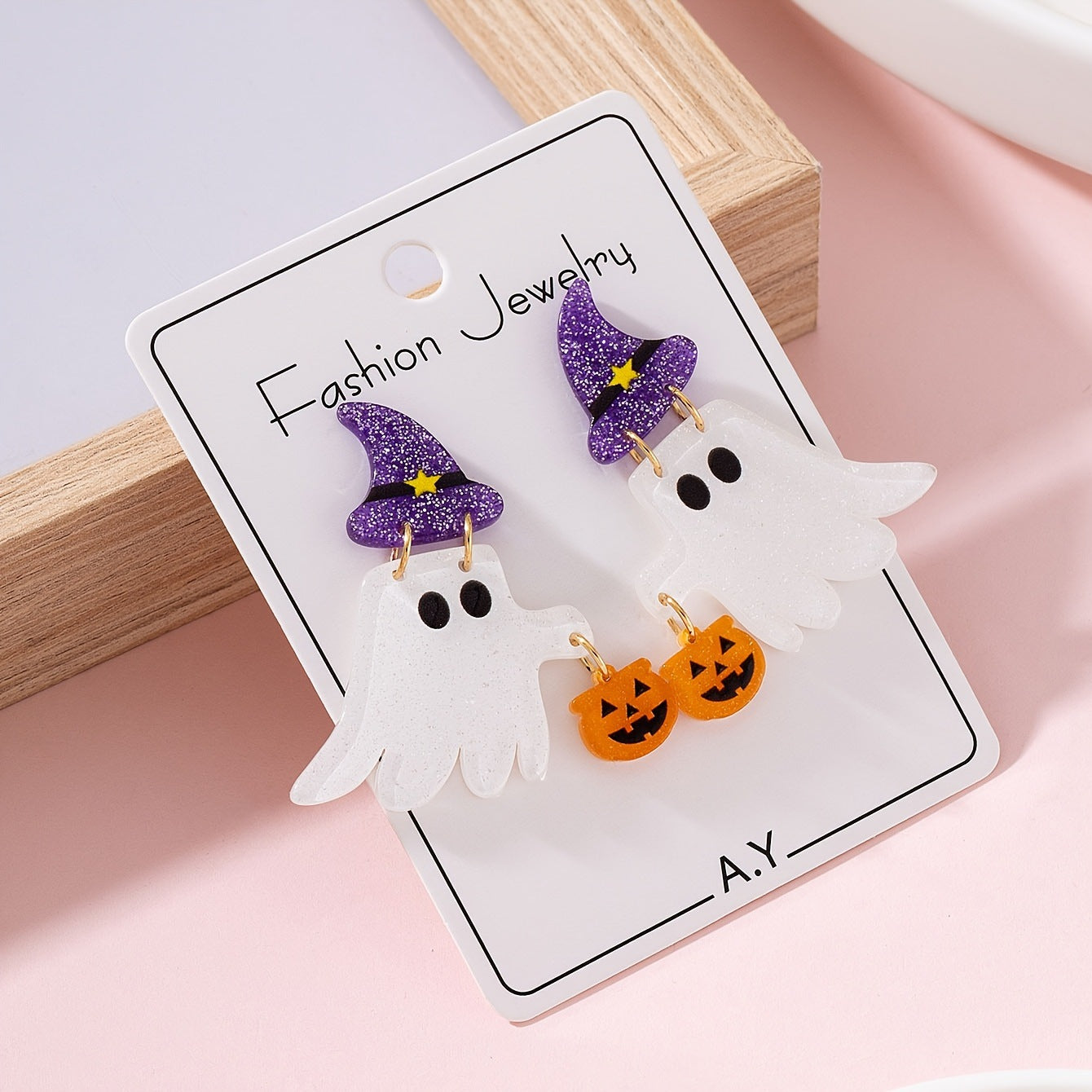 Purple Ghost Dangling Earrings For Women With 304 Stainless Steel Studs, Acrylic Design, Perfect For Halloween