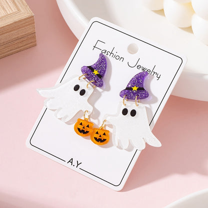 Purple Ghost Dangling Earrings For Women With 304 Stainless Steel Studs, Acrylic Design, Perfect For Halloween