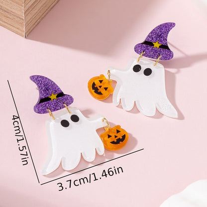 Purple Ghost Dangling Earrings For Women With 304 Stainless Steel Studs, Acrylic Design, Perfect For Halloween
