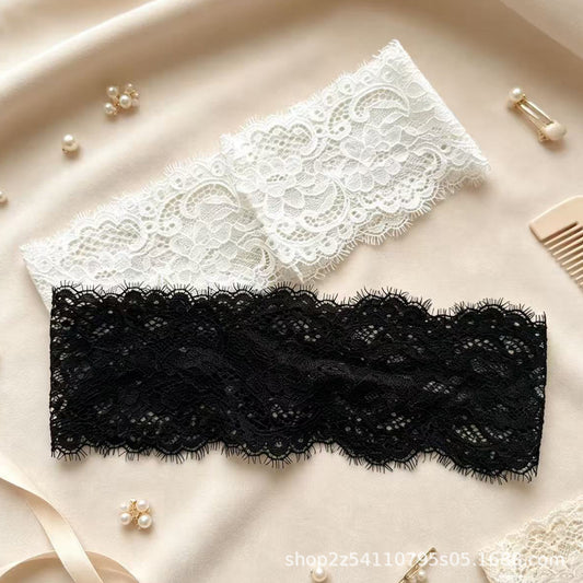 Lace Hair Band For Women Made Of Polyester, Dyed Black, Suitable For Summer Headbands