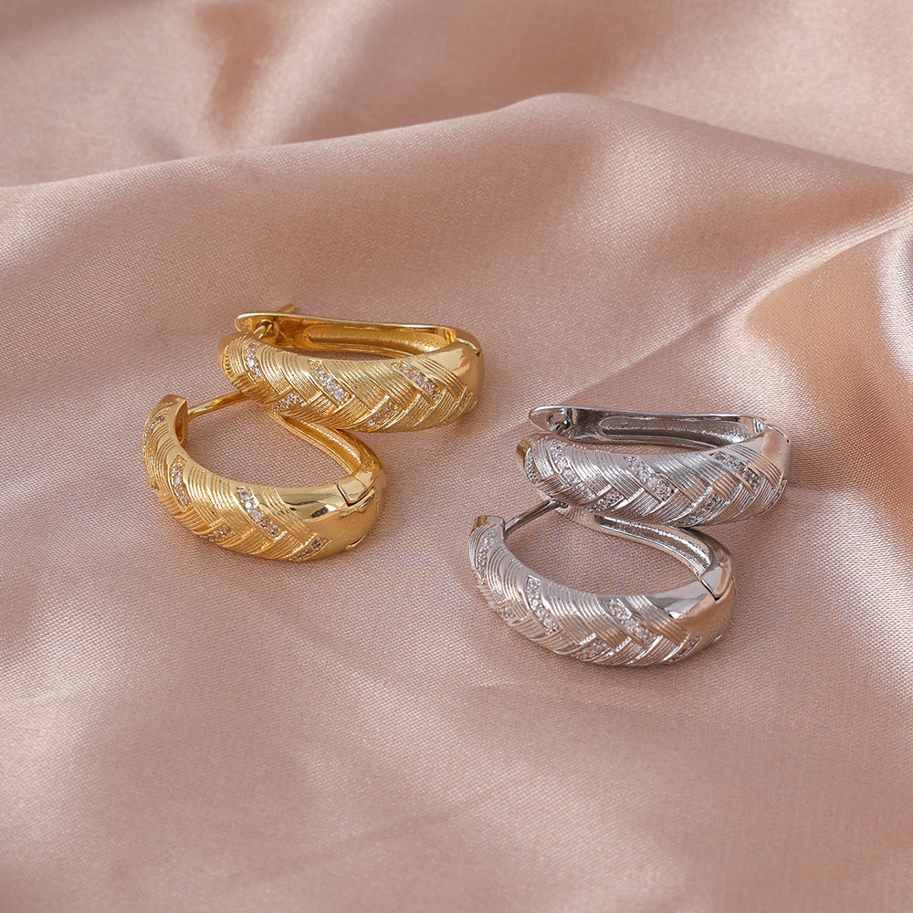 Handmade Geometric Earrings For Women With Golden Plated Brass And Zircon Inlay