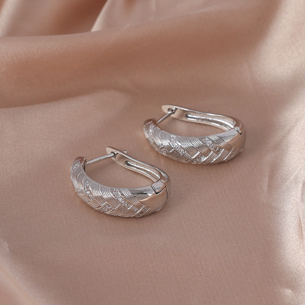 Handmade Geometric Earrings For Women With Golden Plated Brass And Zircon Inlay
