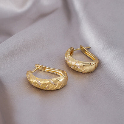 Handmade Geometric Earrings For Women With Golden Plated Brass And Zircon Inlay