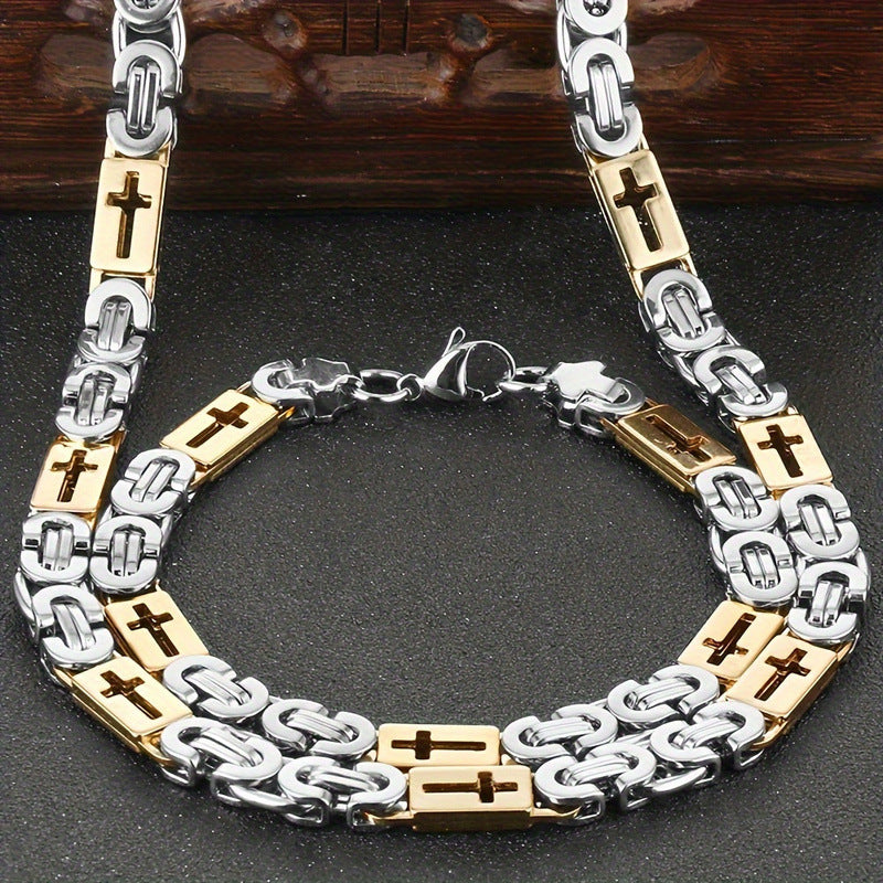 Waterproof Non Tarnish Gold Cross Necklace In Titanium Steel, Hip-Hop Style, Unisex Design