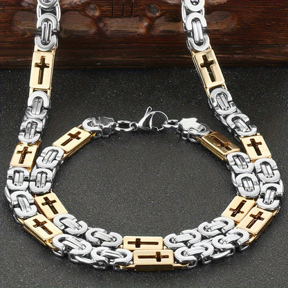 Waterproof Non Tarnish Gold Cross Necklace In Titanium Steel, Hip-Hop Style, Unisex Design