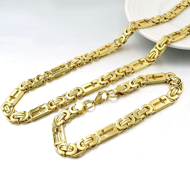Waterproof Non Tarnish Gold Cross Necklace In Titanium Steel, Hip-Hop Style, Unisex Design