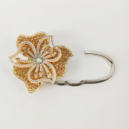 Electroplated Dyed Black Alloy Flowers Bag Pendant With Rhinestones For Christmas