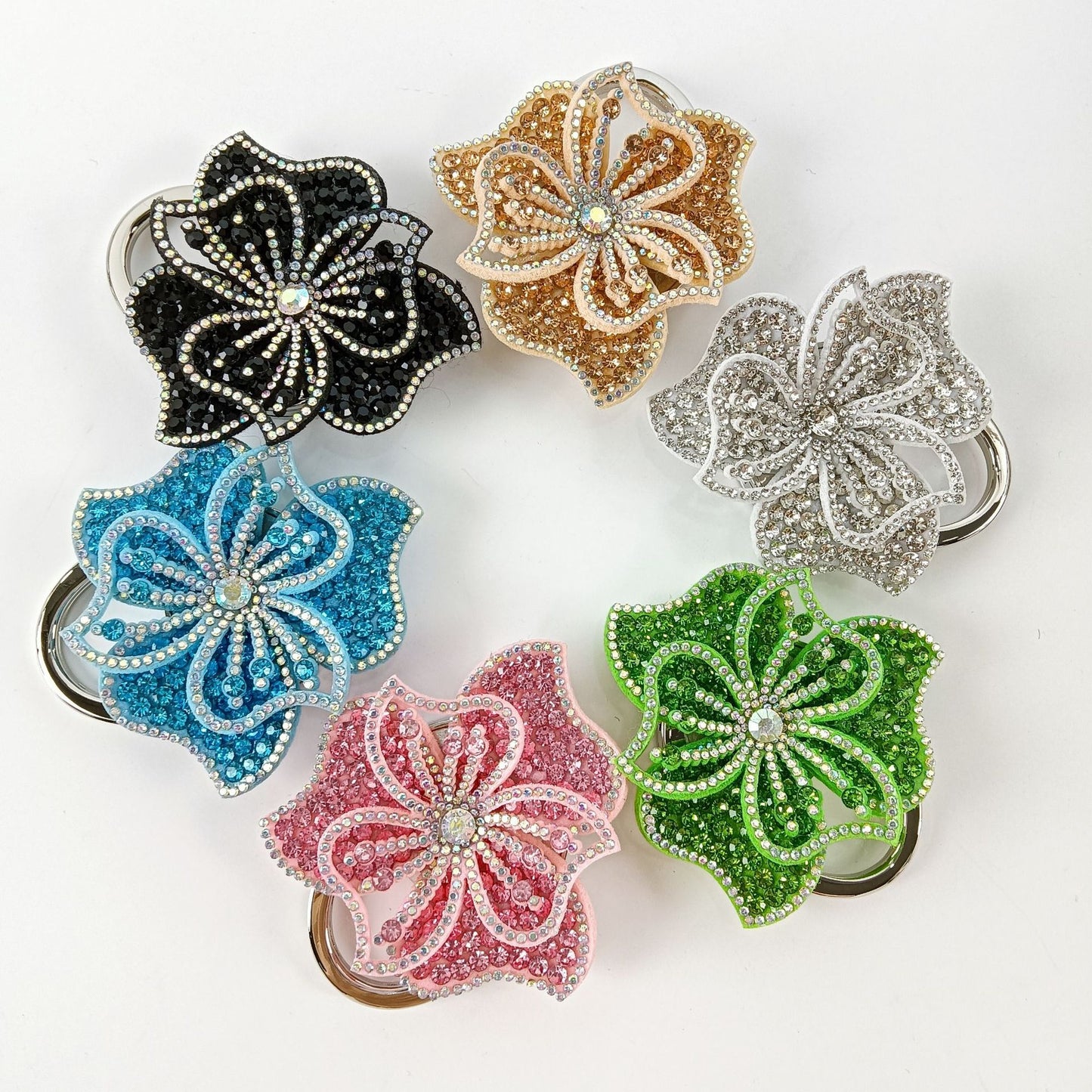 Electroplated Dyed Black Alloy Flowers Bag Pendant With Rhinestones For Christmas