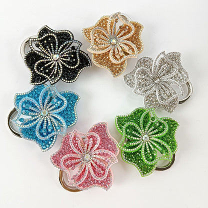 Electroplated Dyed Black Alloy Flowers Bag Pendant With Rhinestones For Christmas