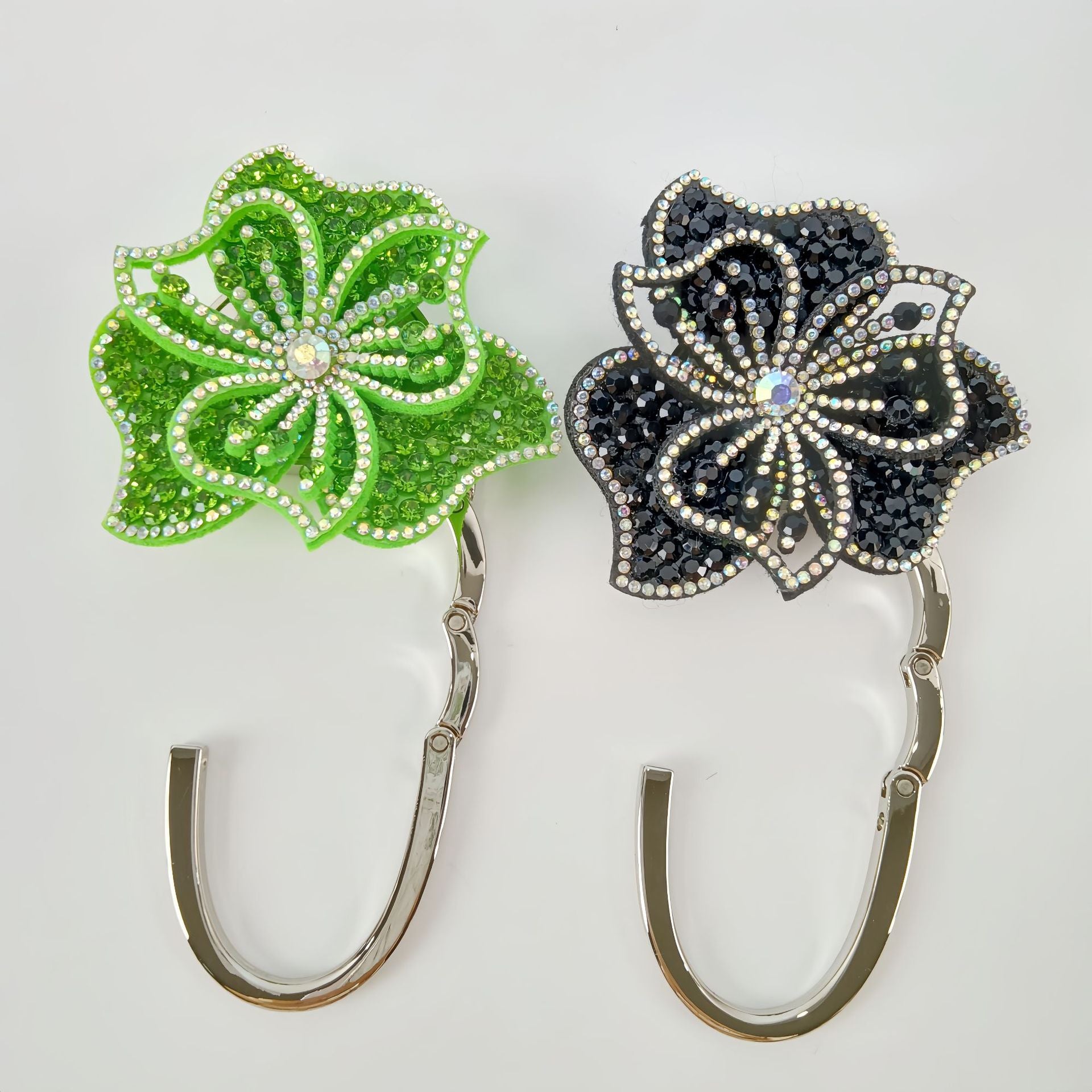 Electroplated Dyed Black Alloy Flowers Bag Pendant With Rhinestones For Christmas