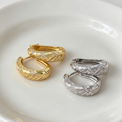 Handmade Geometric Earrings For Women With Golden Plated Brass And Zircon Inlay