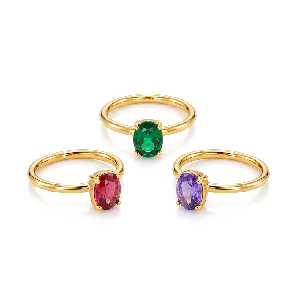 Handmade Geometric Rings For Women In IG Style, 304 Stainless Steel With 18K Real Gold Plated PVD Coating And Zircon Inlay