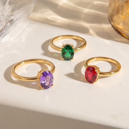 Handmade Geometric Rings For Women In IG Style, 304 Stainless Steel With 18K Real Gold Plated PVD Coating And Zircon Inlay